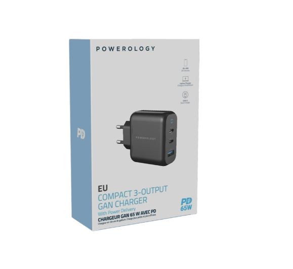 POWEROLOGY EU compact 3 output gan charger 65W