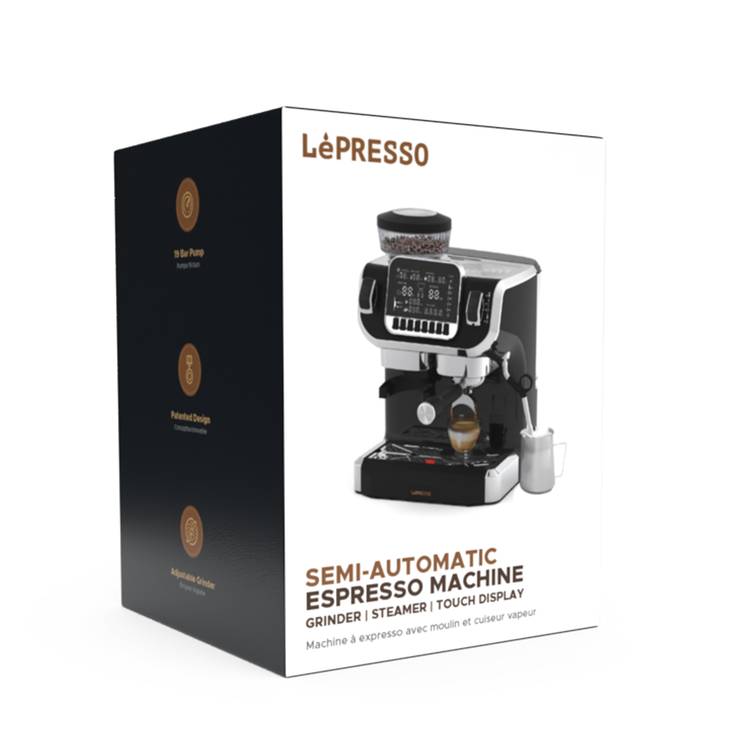 LEPRESSO EXPRESSO COFFEE MAKER WITH BEAN GRINDER AND LCD DISPLAY 