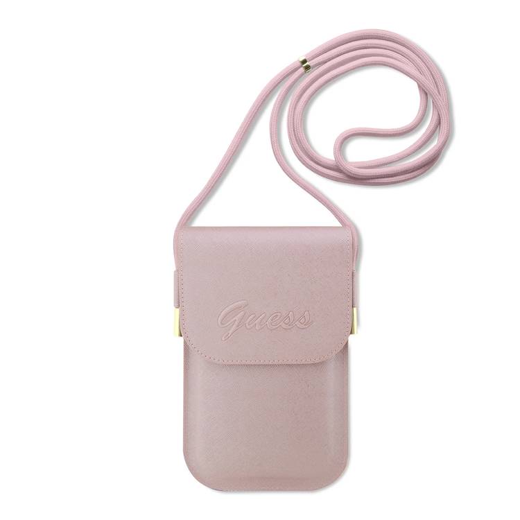 GUESS SAFFIANO PHONE BAG WALLET WITH EMBOSSED LOGO PINK