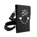 KARL LAGERFELD AUTOGRAPH PLATE PHONE POUCH WITH STRAP AND CARDSLOTS BLACK