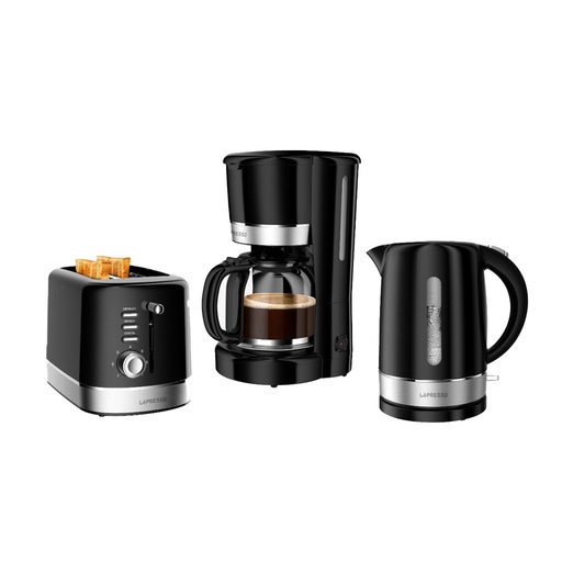 LEPRESSO BREAKFAST SET 2 SLICE TOASTER 1.7L KETTLE AND DRIP COFFE MAKER BLACK